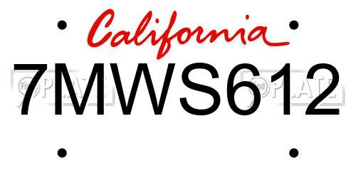 7MWS612 California License Plate