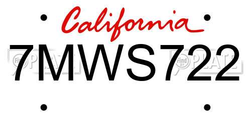 7MWS722 California License Plate