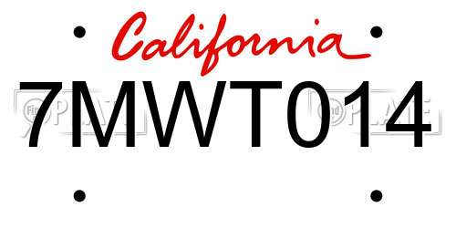 7MWT014 California License Plate