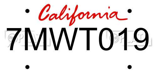 7MWT019 California License Plate