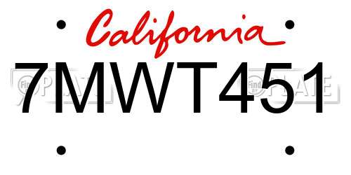 7MWT451 California License Plate