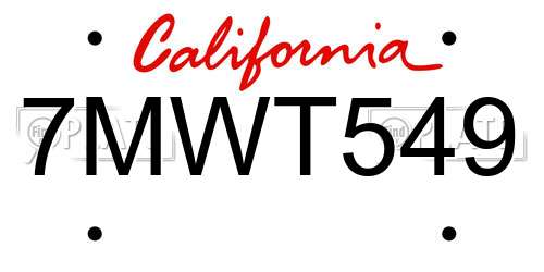 7MWT549 California License Plate