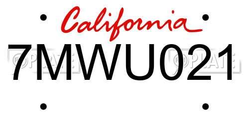 7MWU021 California License Plate