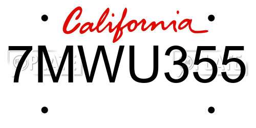 7MWU355 California License Plate