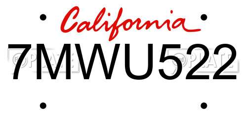 7MWU522 California License Plate