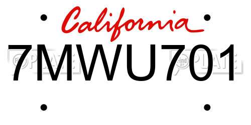 7MWU701 California License Plate