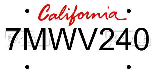 7MWV240 California License Plate