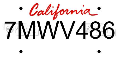 7MWV486 California License Plate