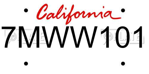 7MWW101 California License Plate