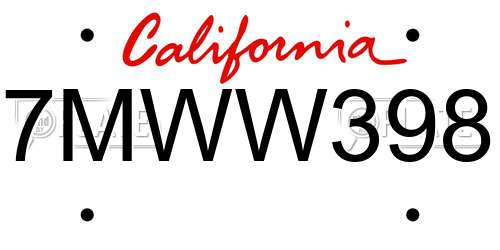 7MWW398 California License Plate