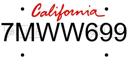 7MWW699 California License Plate