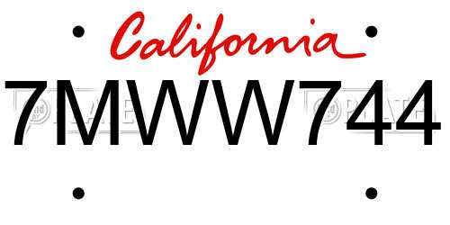 7MWW744 California License Plate