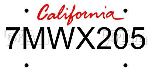 7MWX205 California License Plate