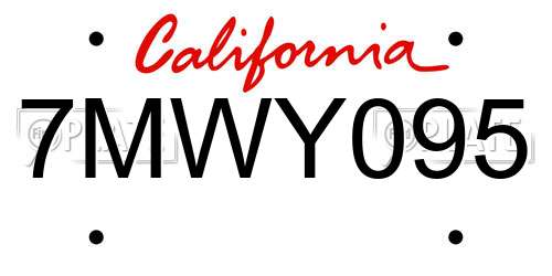 7MWY095 California License Plate