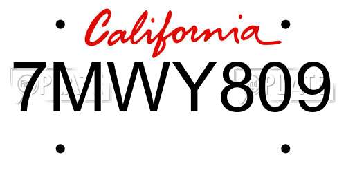 7MWY809 California License Plate
