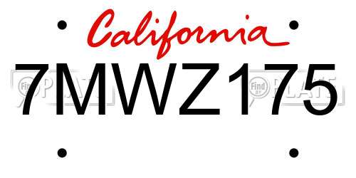 7MWZ175 California License Plate