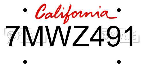 7MWZ491 California License Plate