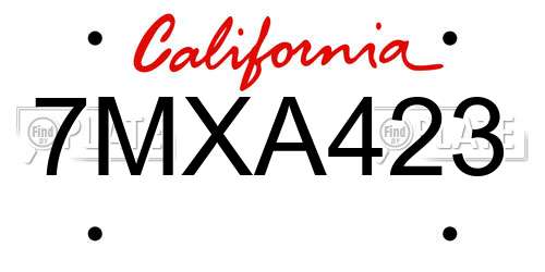 7MXA423 California License Plate
