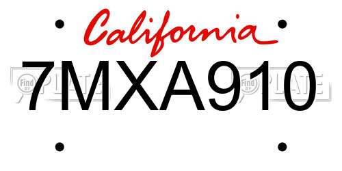 7MXA910 California License Plate