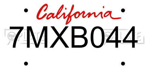 7MXB044 California License Plate