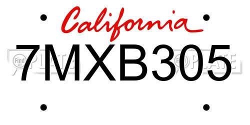 7MXB305 California License Plate