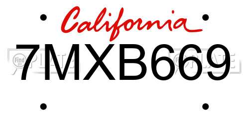 7MXB669 California License Plate