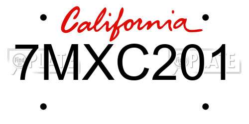 7MXC201 California License Plate