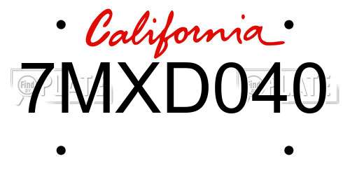 7MXD040 California License Plate