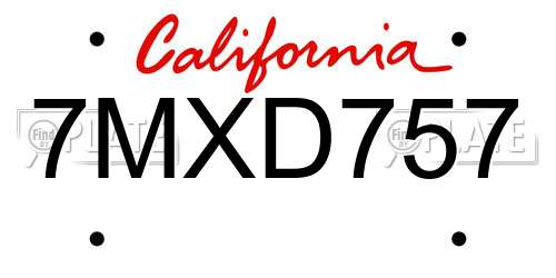 7MXD757 California License Plate