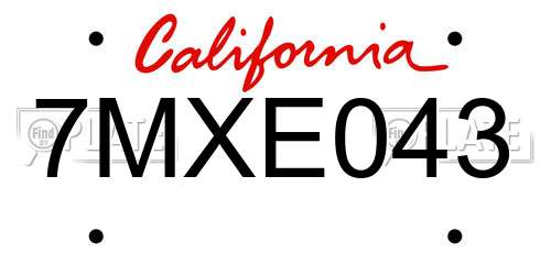 7MXE043 California License Plate