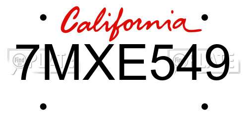 7MXE549 California License Plate