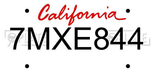 7MXE844 California License Plate