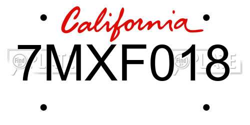 7MXF018 California License Plate