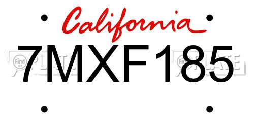 7MXF185 California License Plate