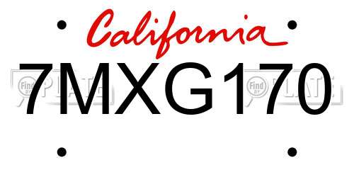 7MXG170 California License Plate