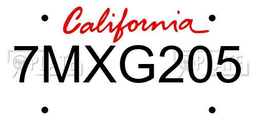 7MXG205 California License Plate