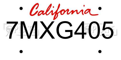 7MXG405 California License Plate