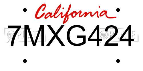 7MXG424 California License Plate