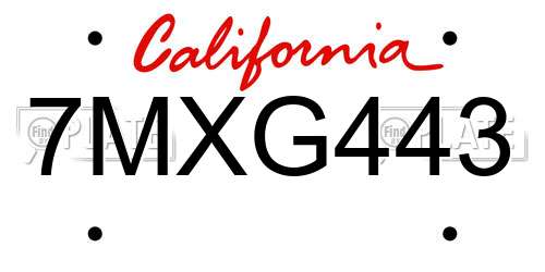 7MXG443 California License Plate