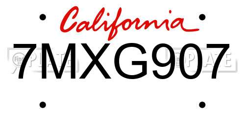 7MXG907 California License Plate