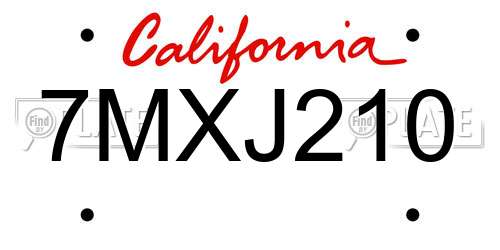 7MXJ210 California License Plate