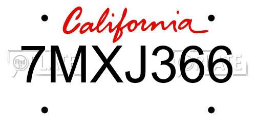 7MXJ366 California License Plate