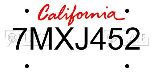7MXJ452 California License Plate
