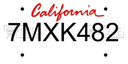 7MXK482 California License Plate