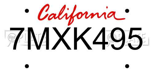 7MXK495 California License Plate
