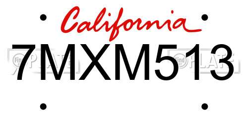 7MXM513 California License Plate