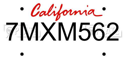 7MXM562 California License Plate