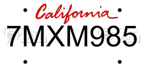 7MXM985 California License Plate