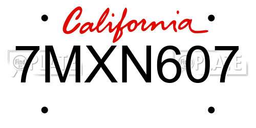 7MXN607 California License Plate