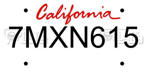 7MXN615 California License Plate